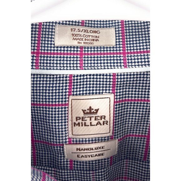 Peter Millar NANOLUXE Mens‎ Shirt Size XL Blue Long Sleeve Ease Care 17.5 - Picture 2 of 4